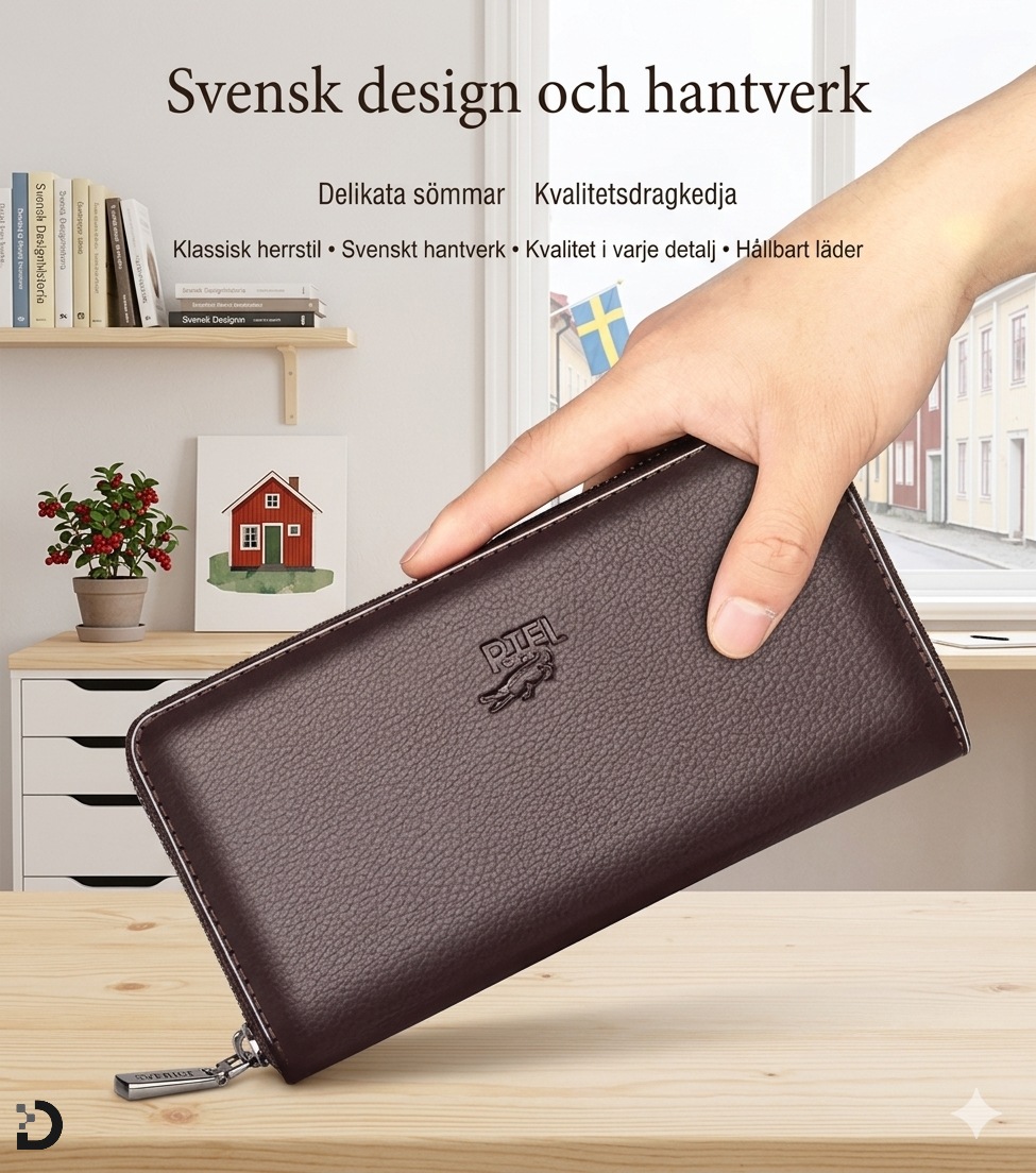 Herrplånbok i Läder – Slim med Dragkedja (Brun)