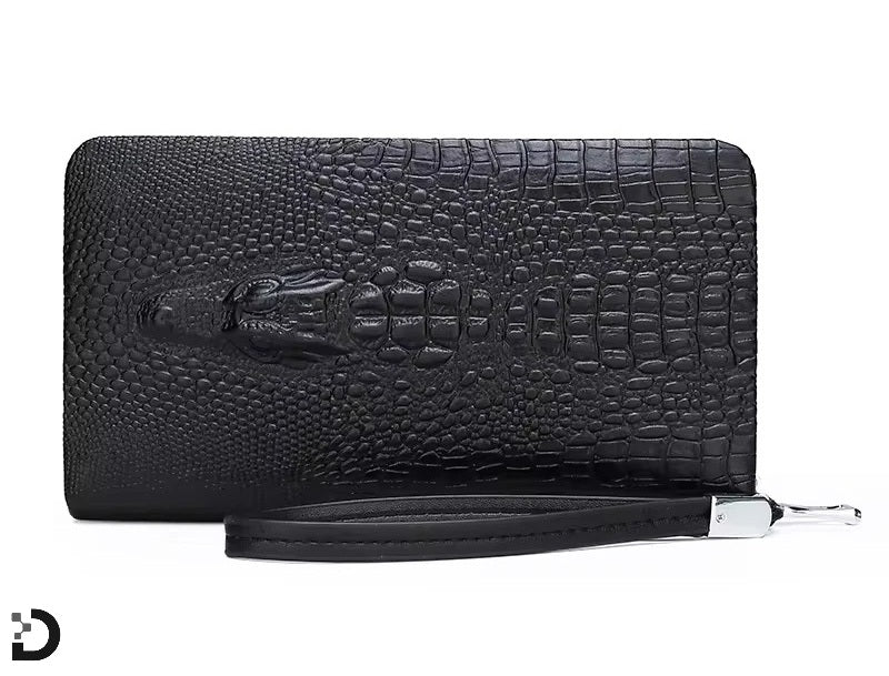 Herrplånbok i Croco PU-läder – Svart Slim Design