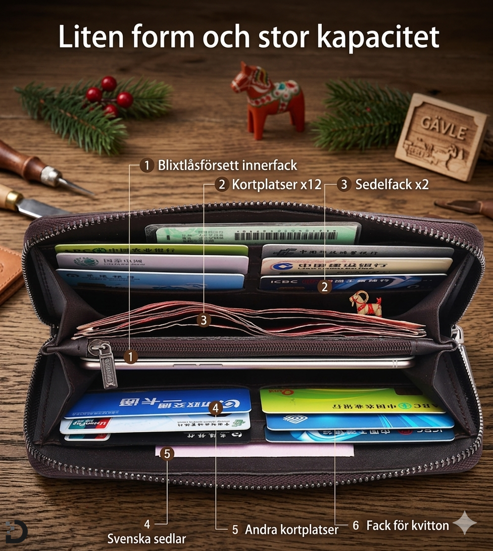 Herrplånbok i Läder – Slim med Dragkedja (Svart)