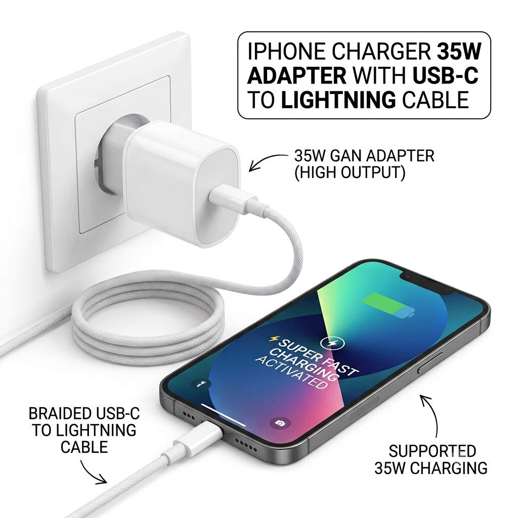 iPhone Laddare 35W Snabbladdare med Flätad Lightning-kabel