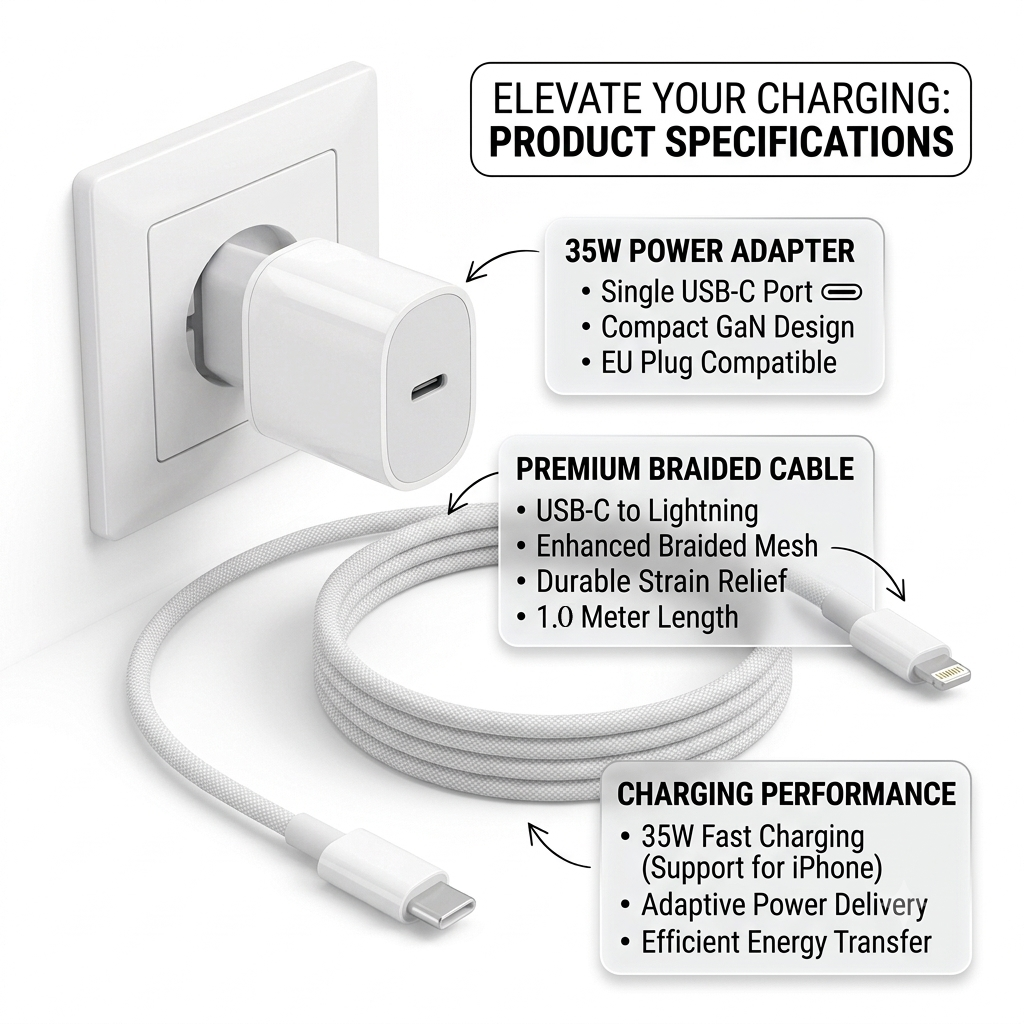 iPhone Laddare 35W Snabbladdare med Flätad Lightning-kabel