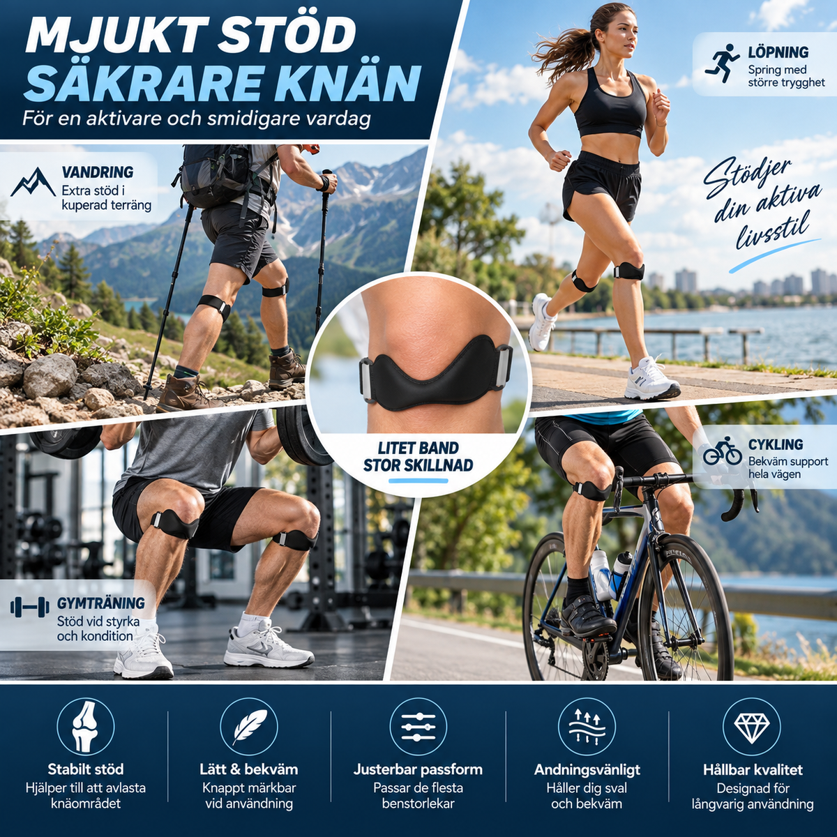 Justerbart Patellaband med 3D-stöd – Knästöd för Träning & Vardag